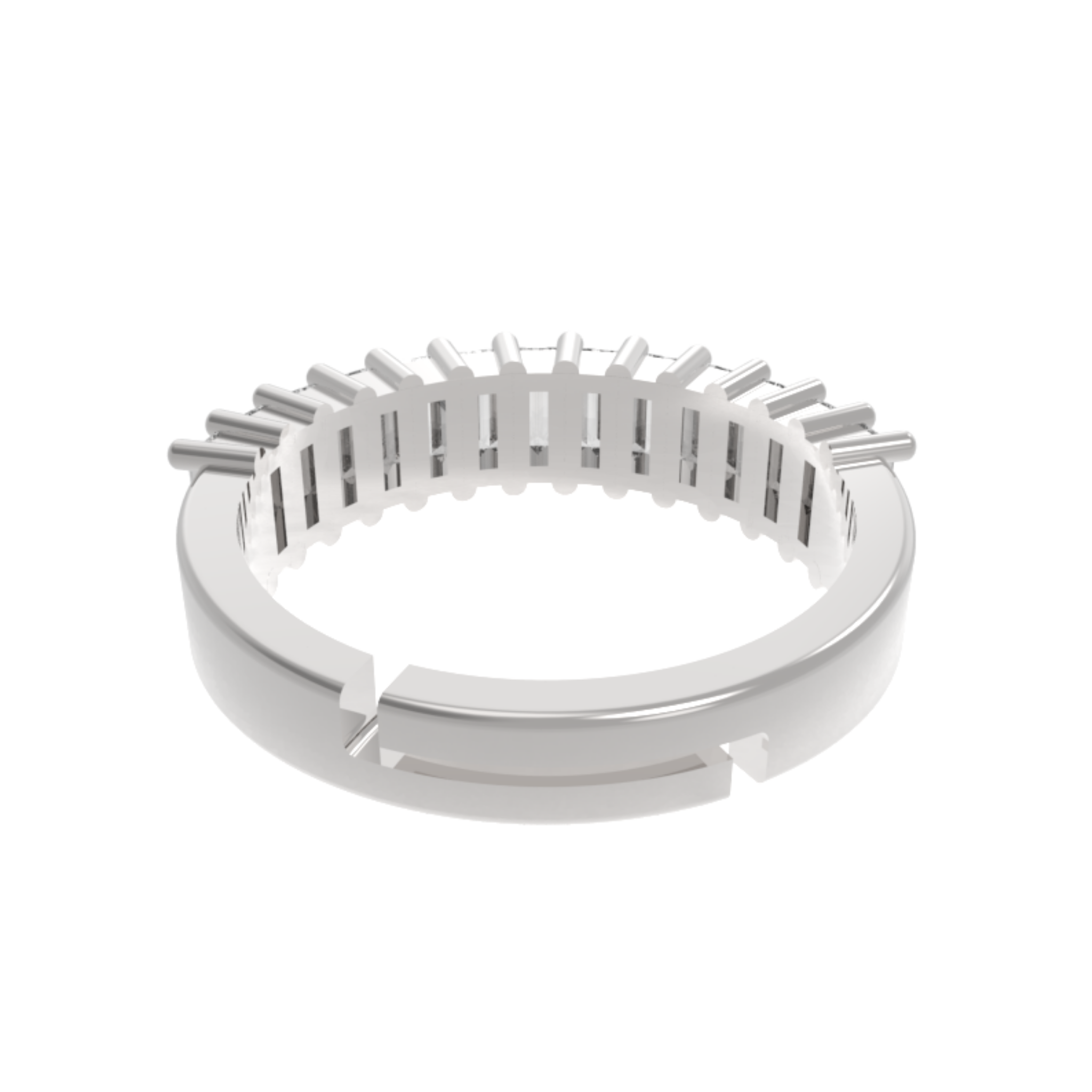 Baguette Cut Half Eternity Band White Gold Plated, Hallmarked 925 Sterling Silver